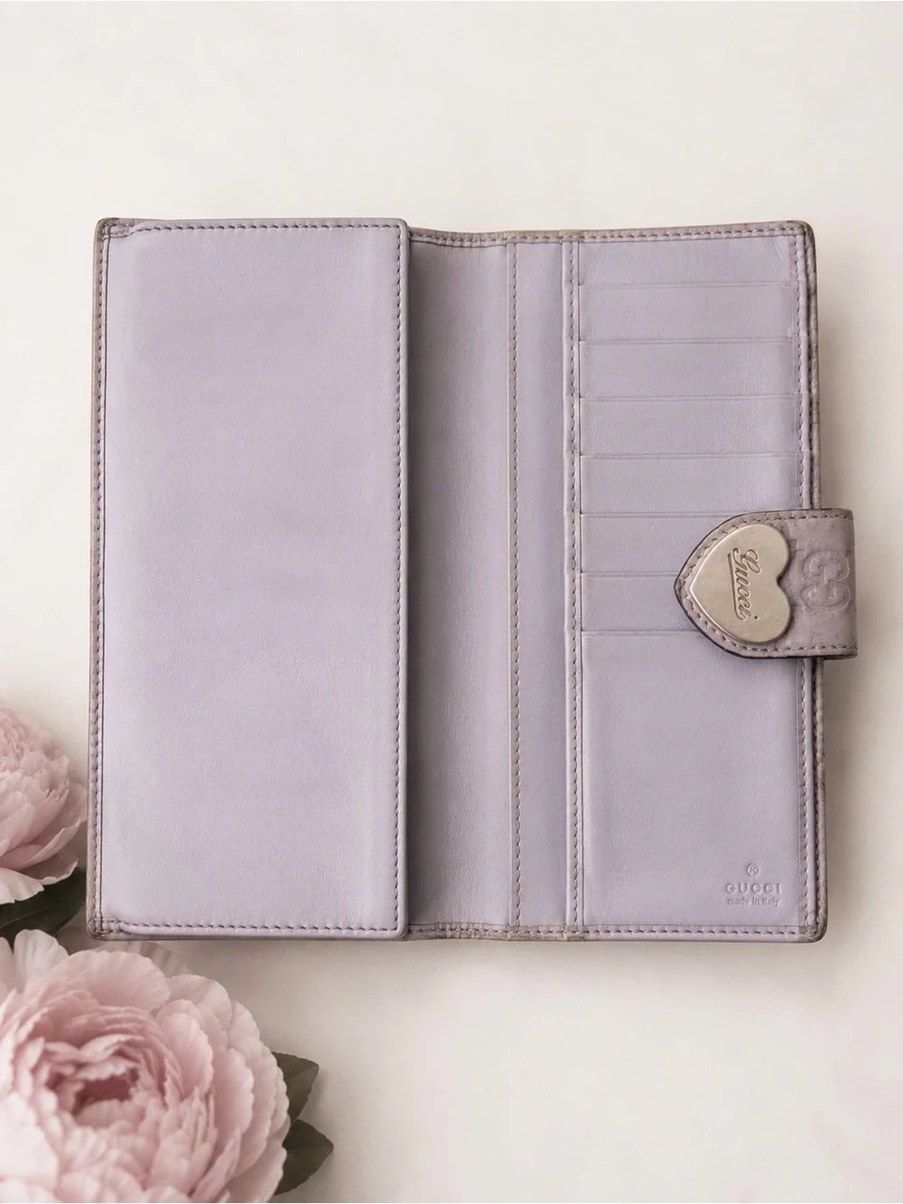 Gucci Guccissima Heart Logo Lavender Leather Long Wallet Authentic Vintage - Picture 4 of 9